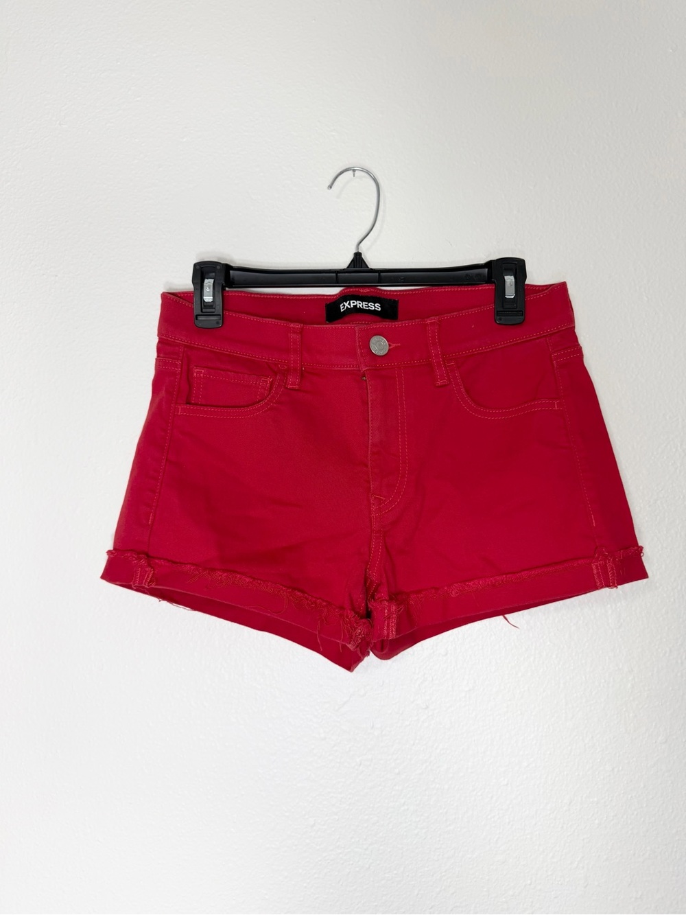 Express Women's Bright Red Denim Cutoff Shorts
